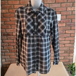 Vintage Eddie Bauer Women's Tuxedo Ruffle Long Sleeve Tunic - Tartan, Size Small